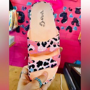 Sinful Summer Boutique Holly Slide Sandal Pink Leopard Print